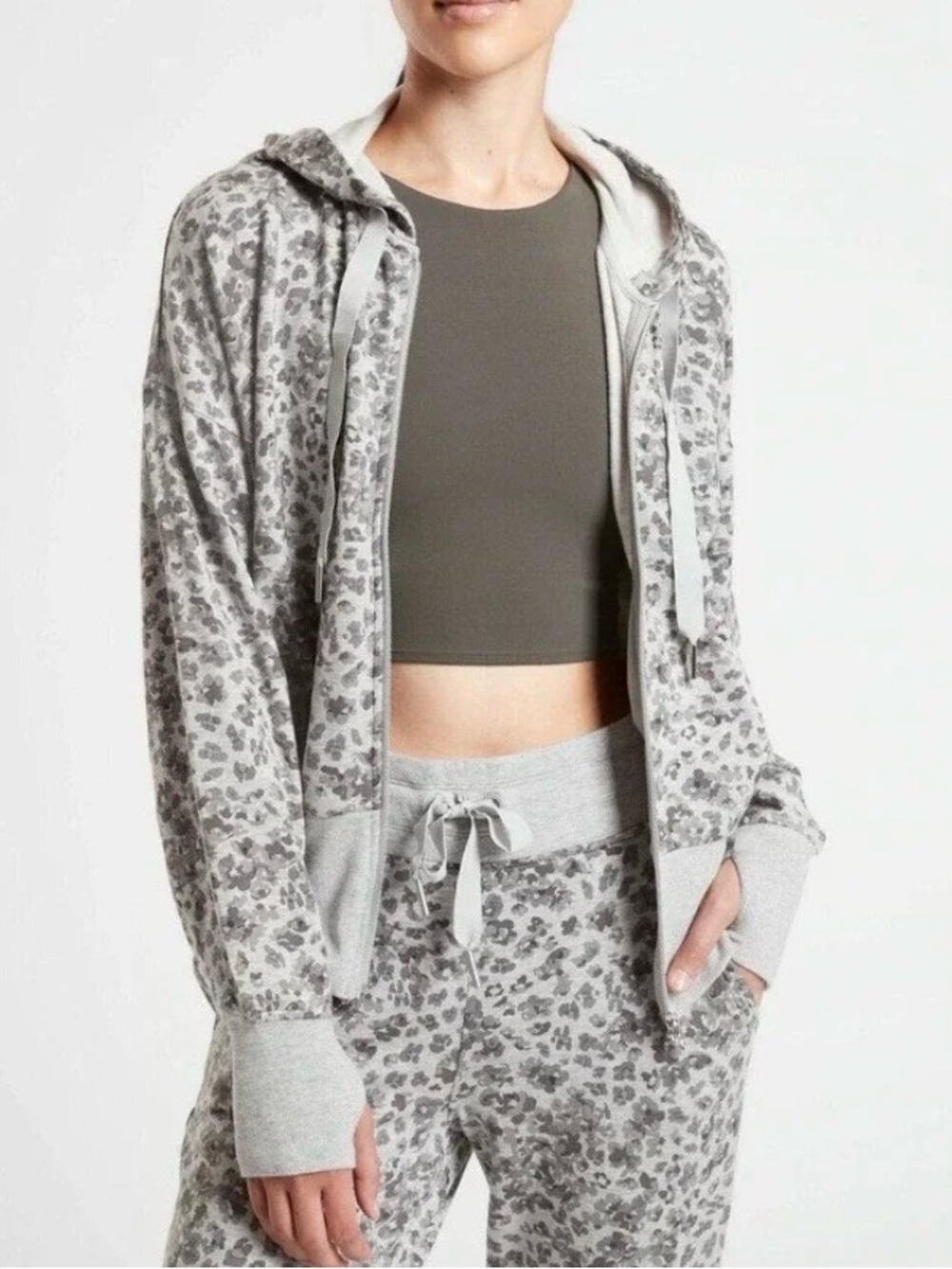 Athleta Balance Leopard Print Zip Hoodie